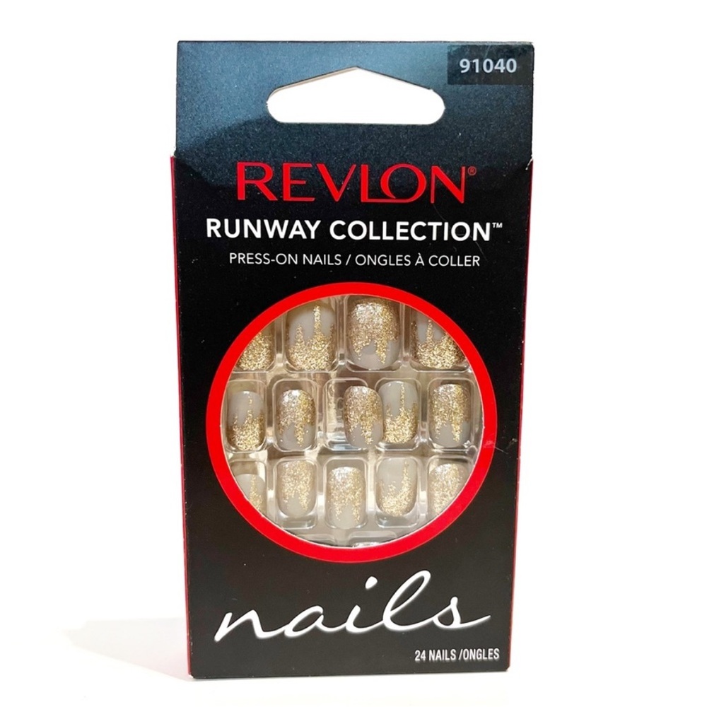 Revlon Gold Sparkly Press-On Nails Runway Collection Fake Nail Sparkles Glitter